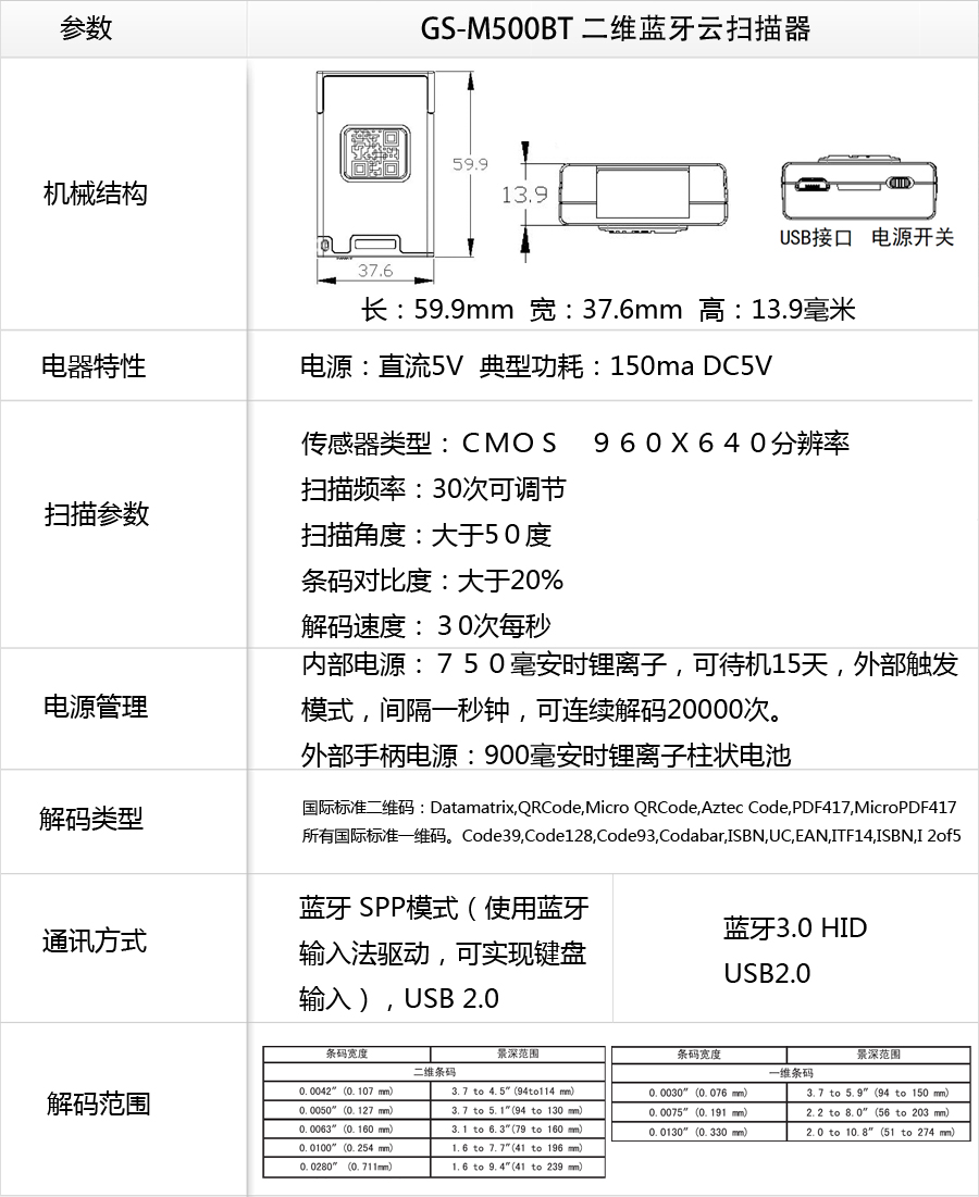 GS-M510BT-HIS 二維藍牙條碼掃描器-醫(yī)療服務專版